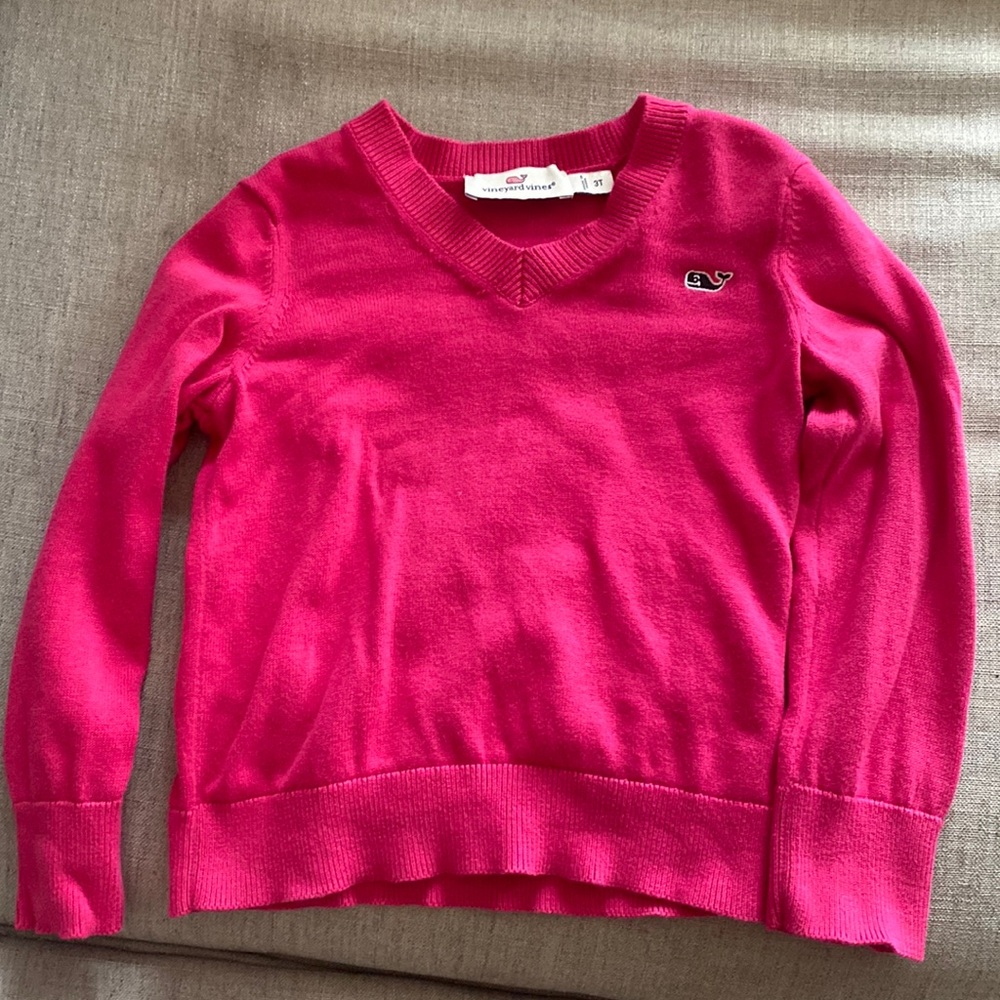 Vineyard Vines Little Girl 100% Cotton Hot Pink Lightweight V-Neck Sweater 3T